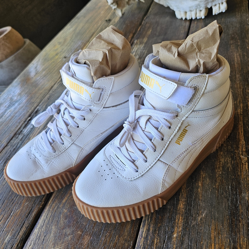 Puma Women's White and Tan High-Top Sneakers